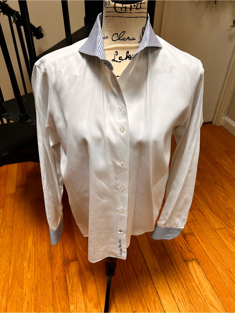 Robert Graham White Shirt with Blue Stripe Inner Collar